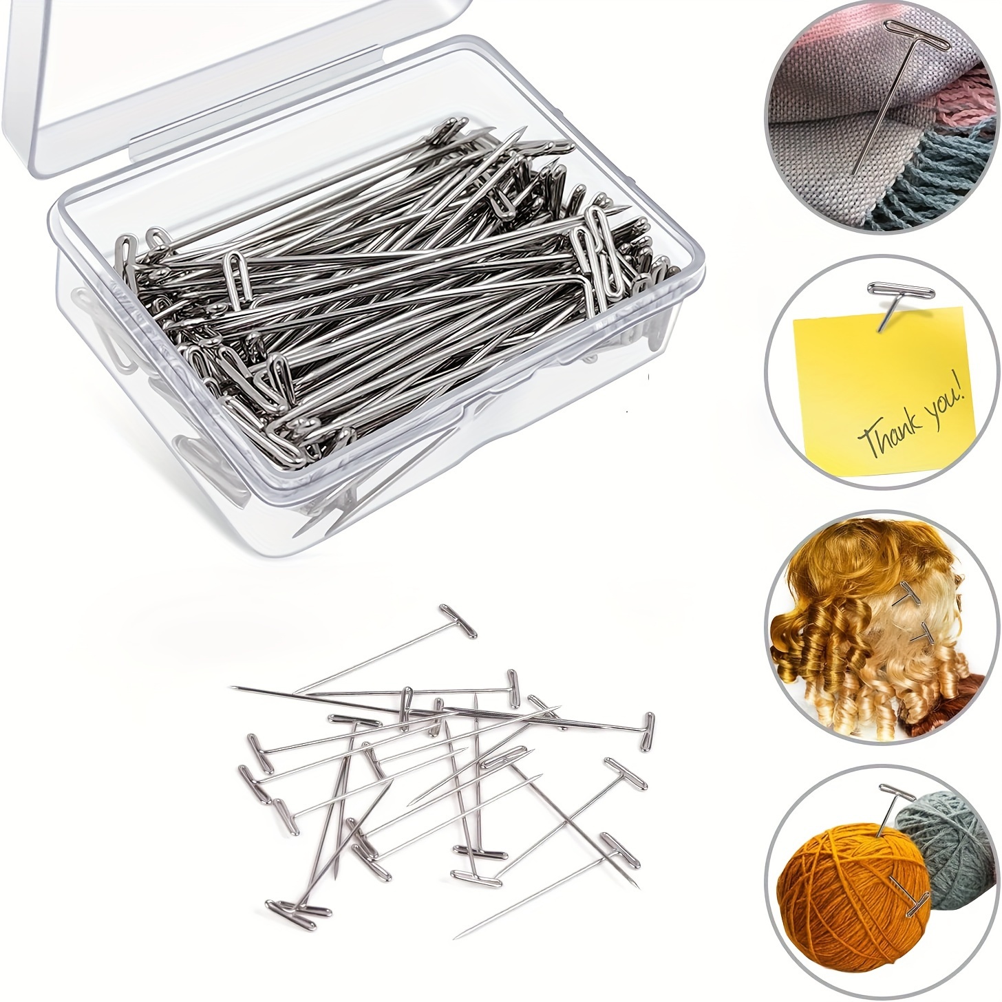 50pcs Steel T-Pins Assorted Wig Pins Nickel Plated Sewing Pins Quilting  Pins Needles Pin with T-bar Head for Blocking Knitting Modelling Crafts  Projects