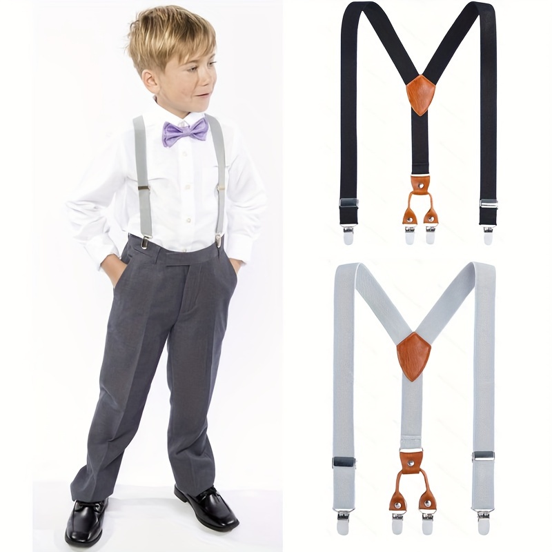 Kids Suspenders and Clips Elastic Straps Adjustable 1 inch Wide Pants for  Boys Girls Kids Toddlers Children Blue