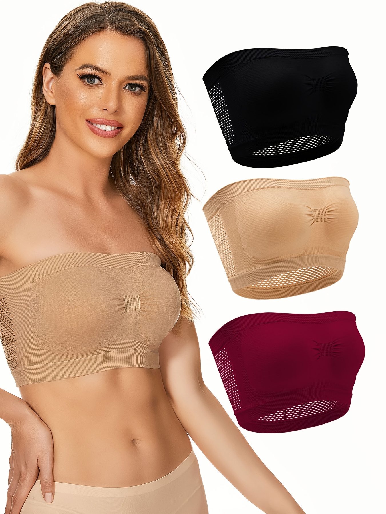 Solid Wireless Bandeau Bra, Strapless Tube Bra For Yoga Workout Bra,  Women's Lingerie & Underwear