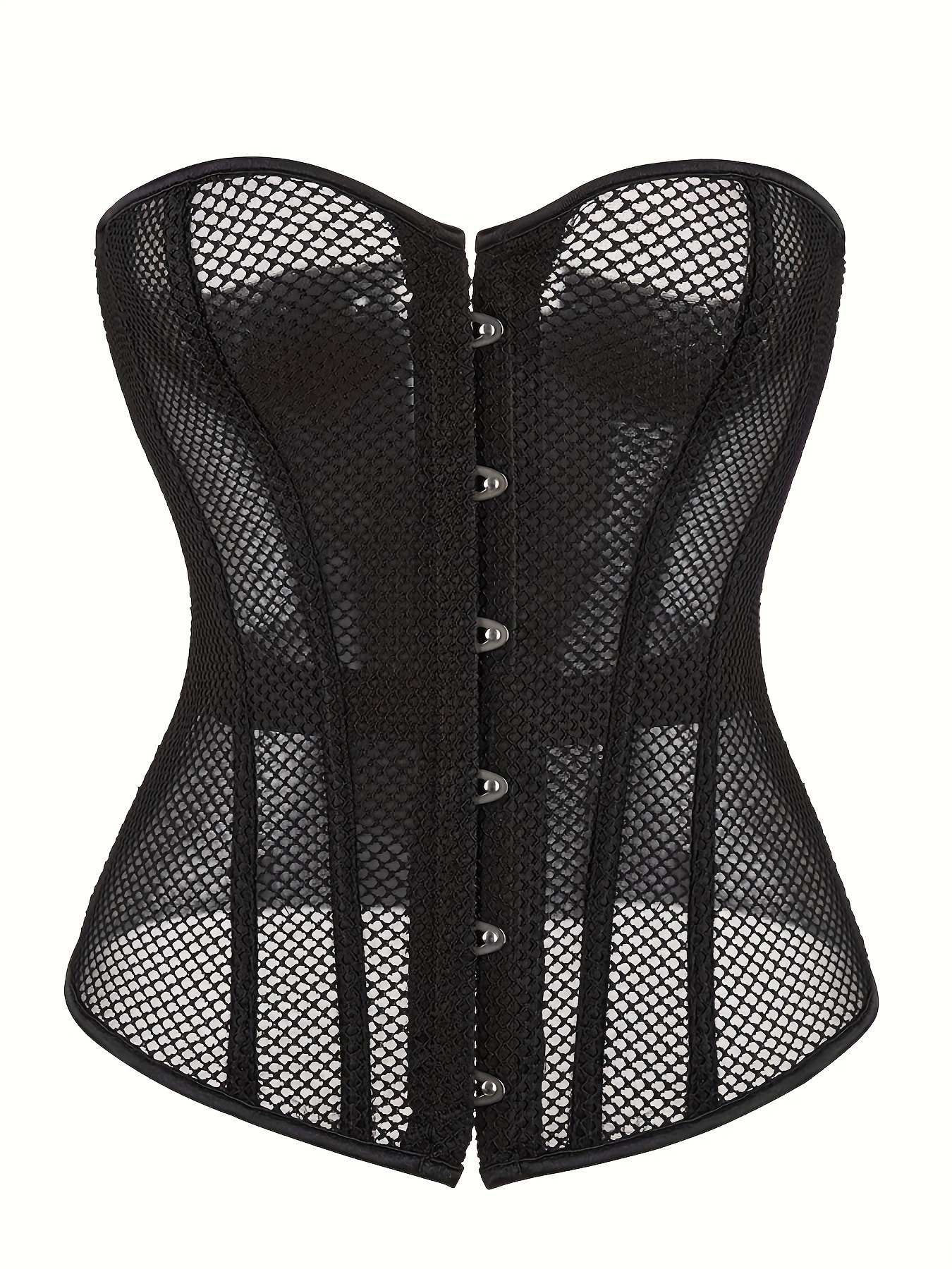 Women's Sexy See Through Corset Bodysuit Strapless Mesh Patchwork Underwear  Boned Overbust Lingerie Bustier Shapewear