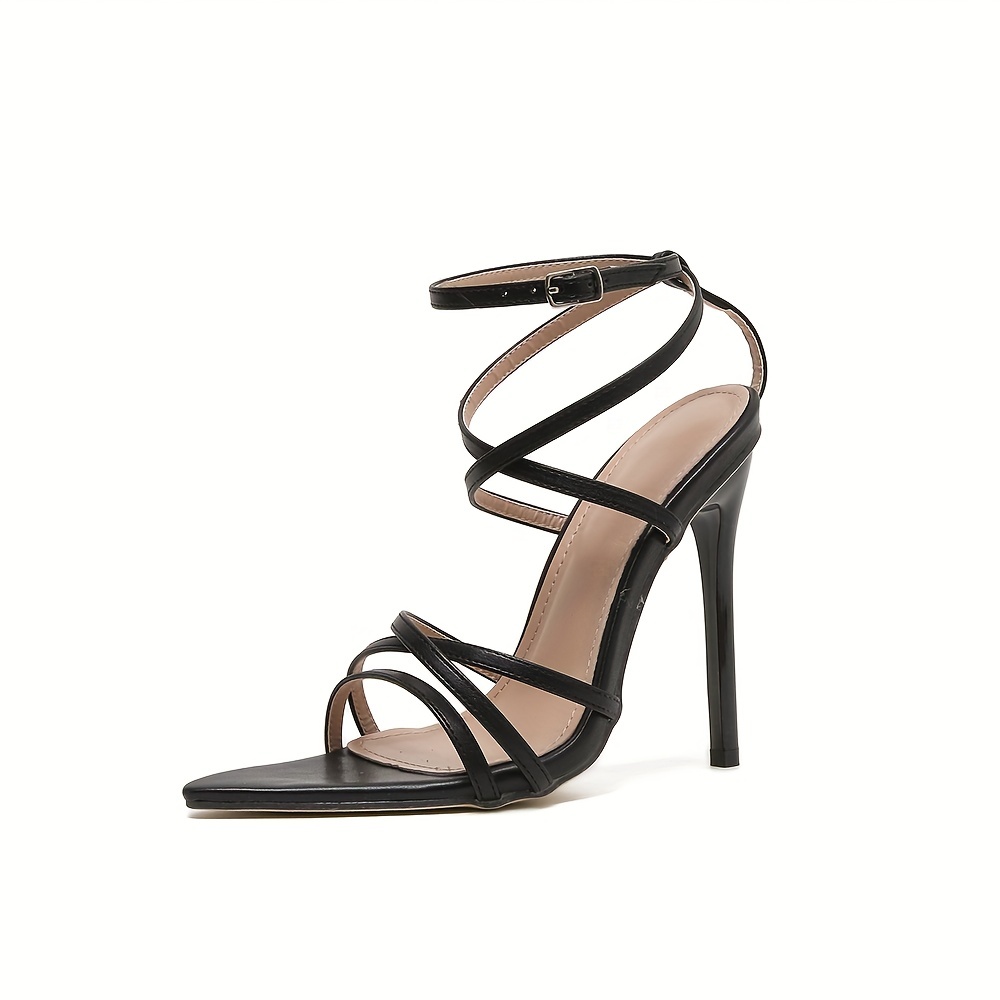 Ankis Black Heels Cross Strappy Heels for Women 3