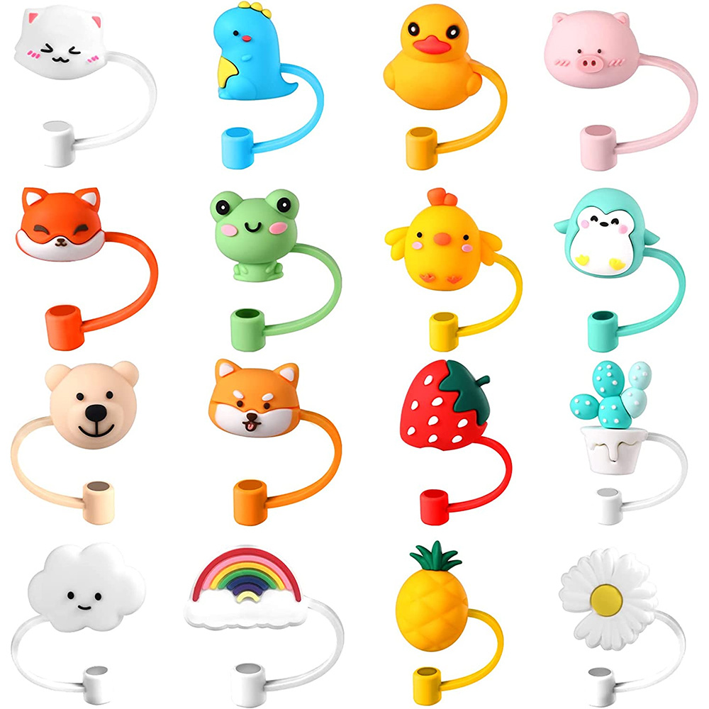 24 Pcs Straw Covers Caps Silicone Straw Tips Cover Reusable Drinking Straw  Tips Lids Cute Cartoon Anti-dust Straw Plug for 6mm Straws Splash Proof