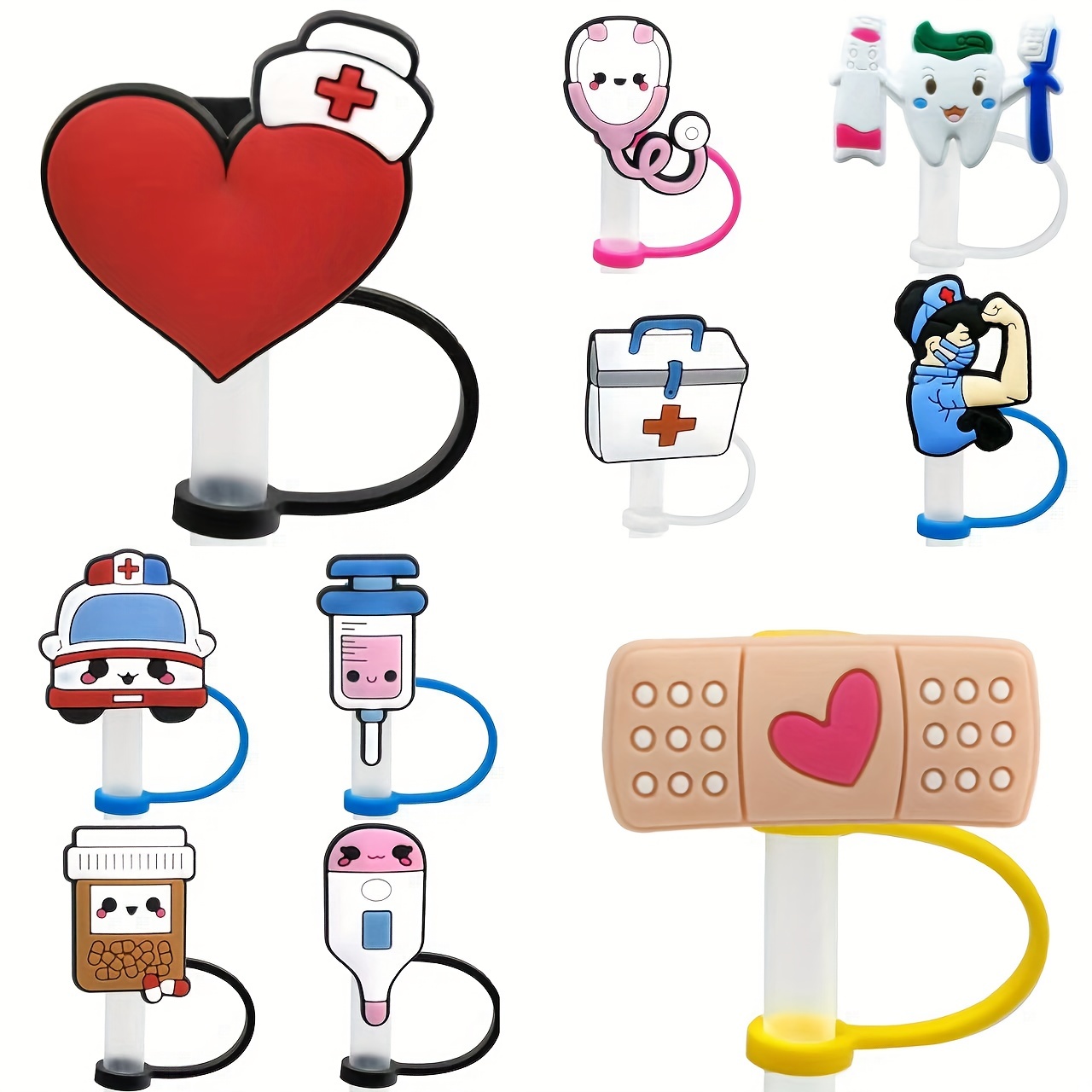 Stethoscope Heart Straw Topper, Medical, Nurse, Doctor 