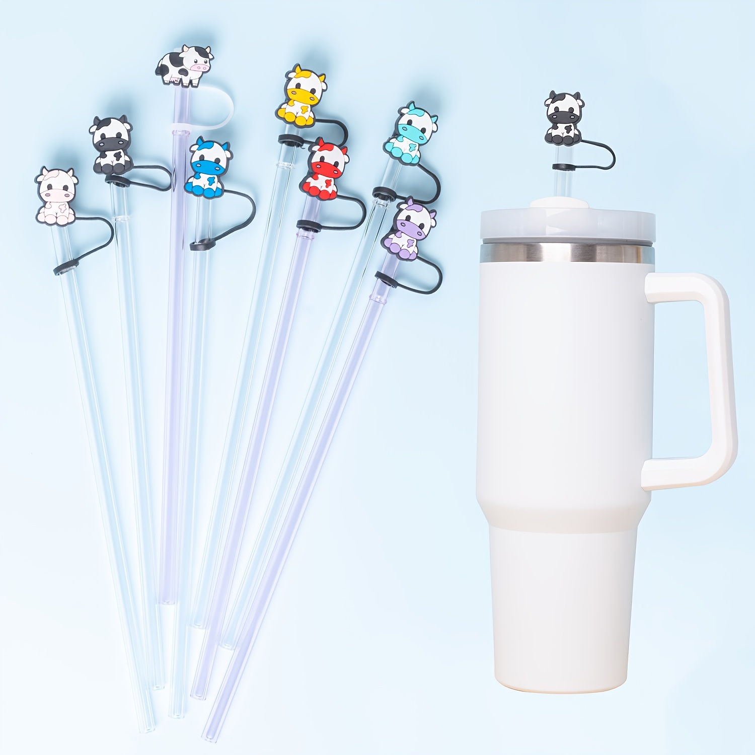  7PCS Cow Straw Covers Cap Silicone, Straw Tips Drinking Dust Cap,  Straw Covers Cap for Tumblers, Reusable Straws Cute Cow Tips Cover,  Creative Straw Plug Straw Caps Cup Accessories: Home 