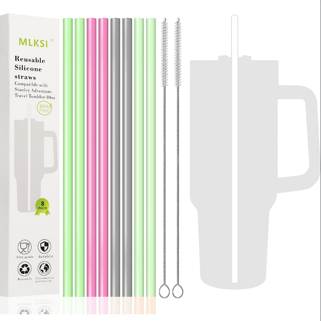 Airboat 8Pack Replacement Straws for Stanley 40oz 30oz 20oz 14oz Tumbler, Reusable Clear Straws Compatible with Stanley Adventure Quencher Travel Mug