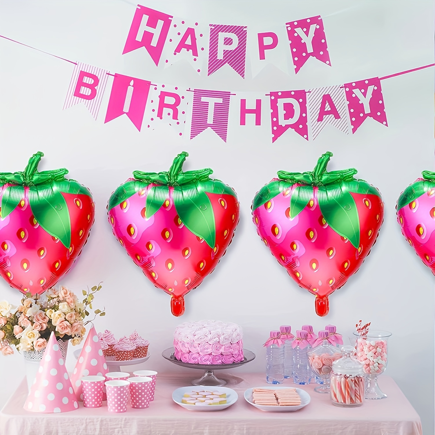 Strawberry 1st Birthday Decorations - 24pcs Strawberry Centerpiece Sticks,  Sweet One Table Decorations, Berry First Birthday Table Centerpiece, Pink