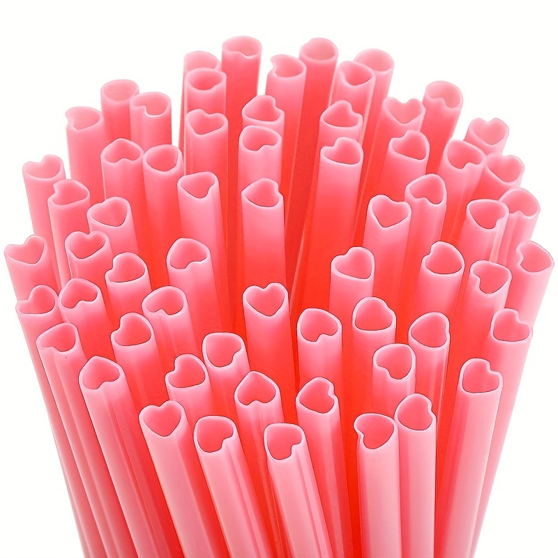 100 PCS Pink Heart Straws, Reusable Plastic Straws, Gift for Party, Gift  for Wedding, Cute Party Supplies 