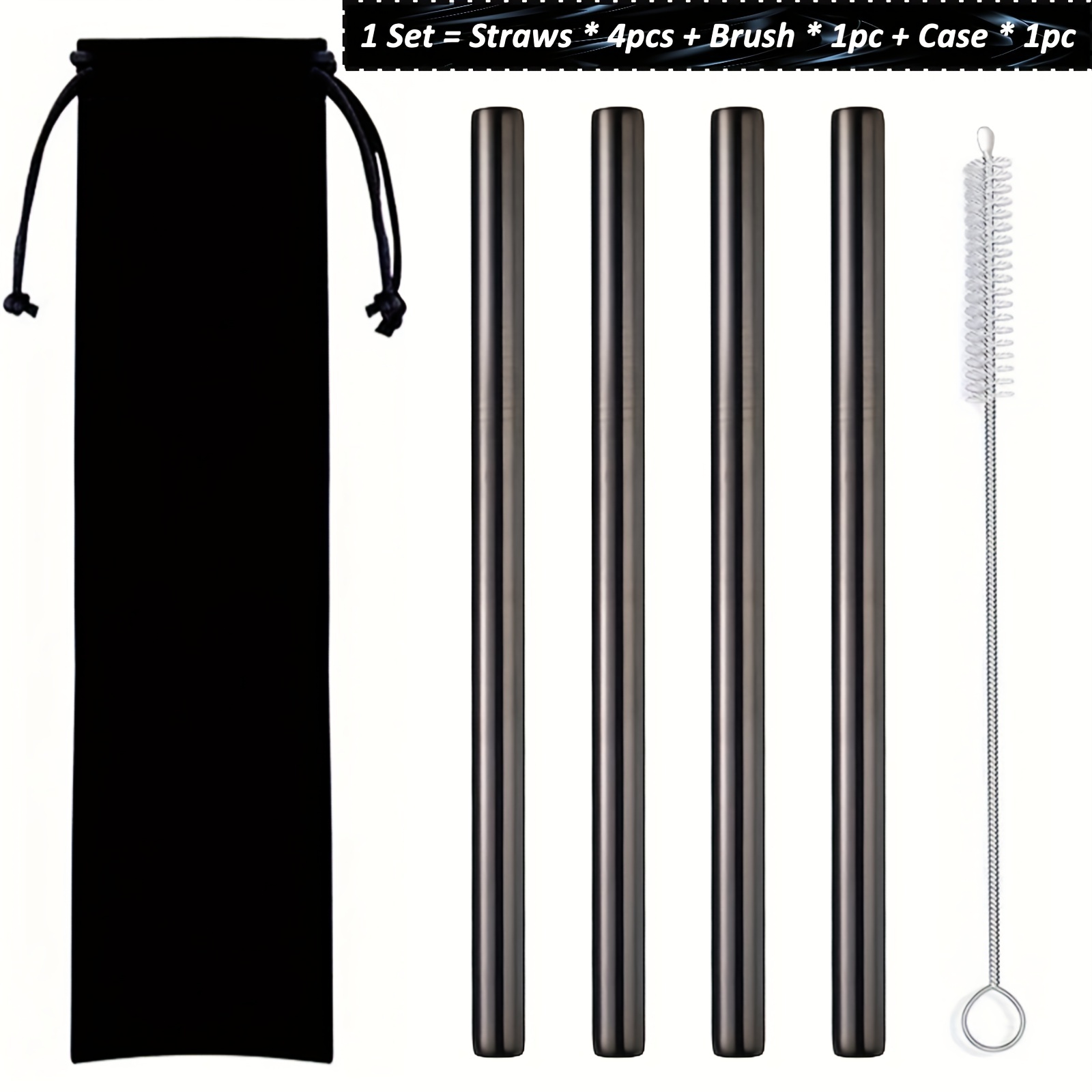 3pcs/Set Straw Brush Set 21.5cm Stainless Steel Straw Reusable Drinking  Bottle Straight Bend Straw Soft Tube Brush Cleaner
