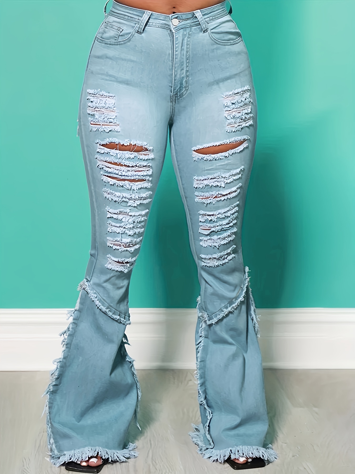 Jeans Rotos Para Mujer Talla Grande Temu