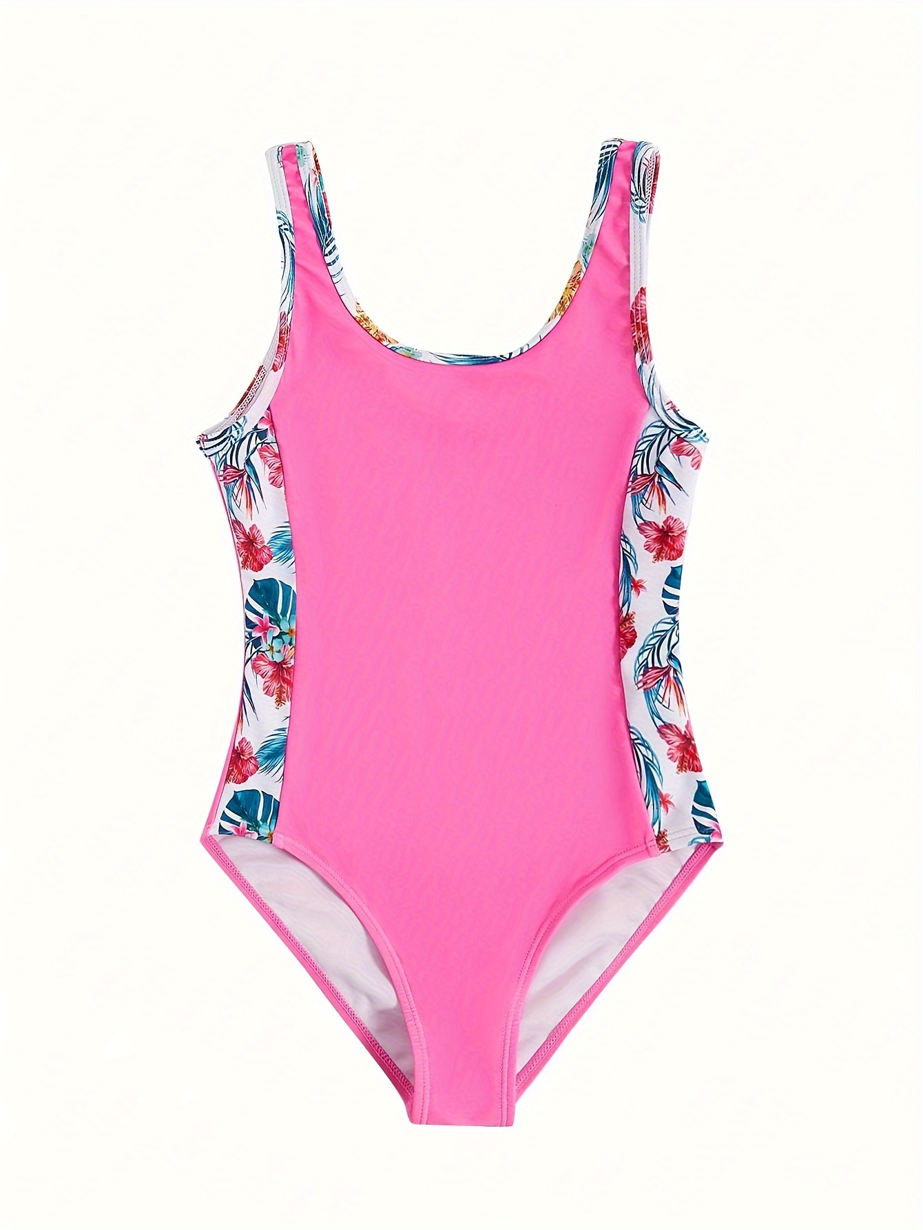 Teen Girls' One-piece Swimsuit With Mesh Hollow Out Splicing