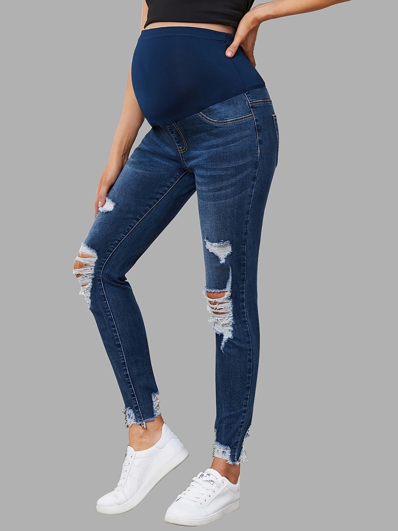 Maternity Ripped Jeans - Temu