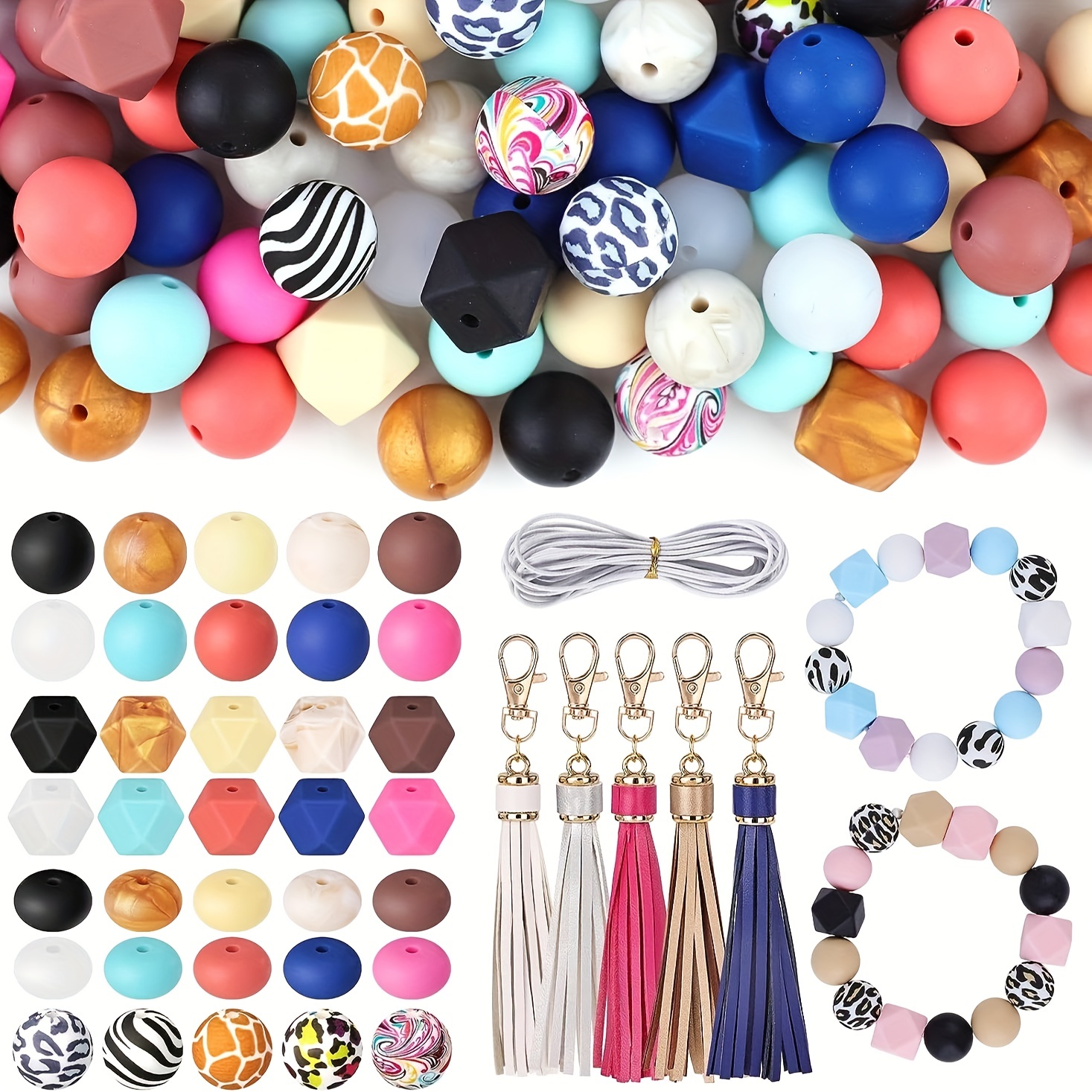 221PCS Silicone Beads for Keychain Making, Silicone Focal Bead