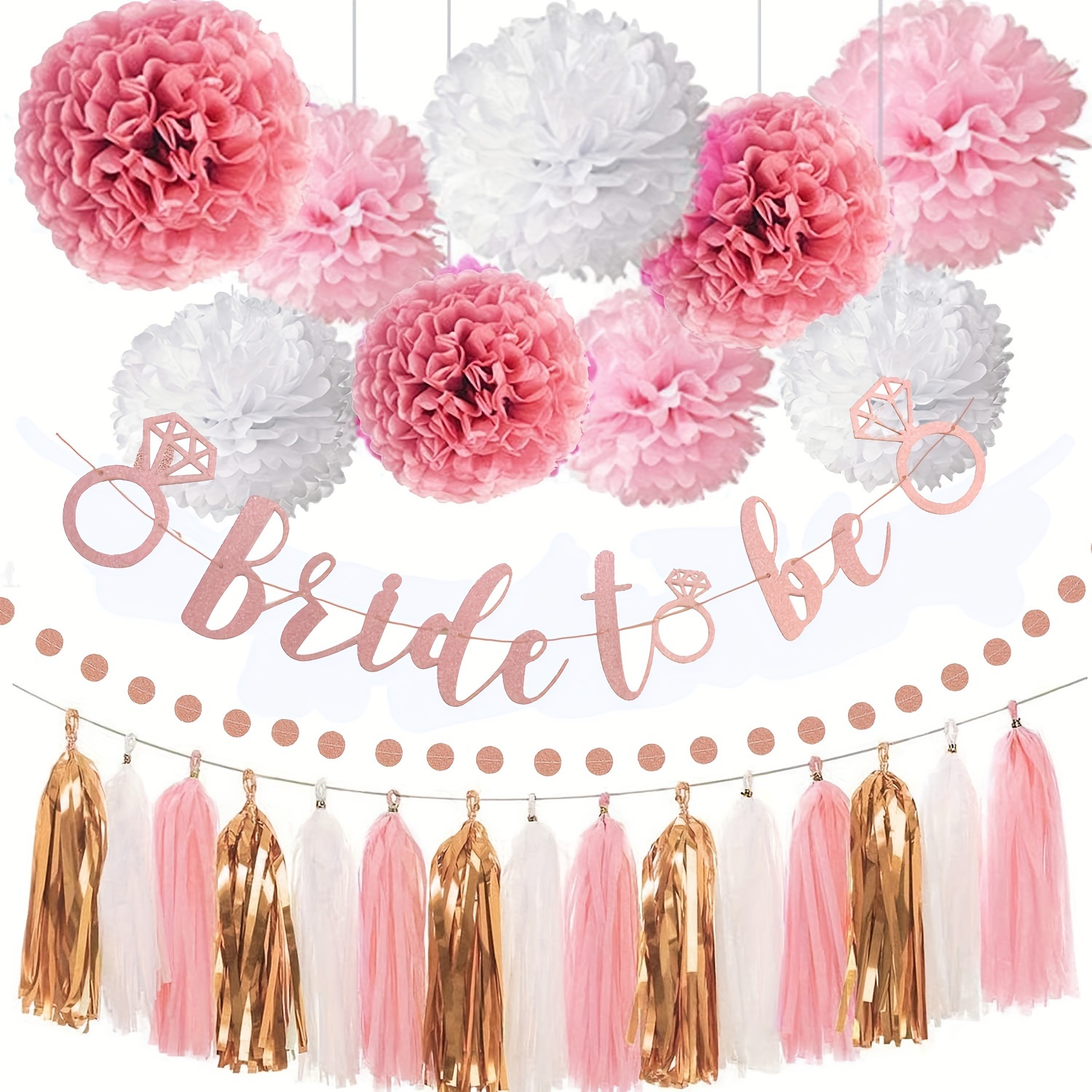 7pcs Pink Pom Pom garland, tulle garland, baby shower decorations