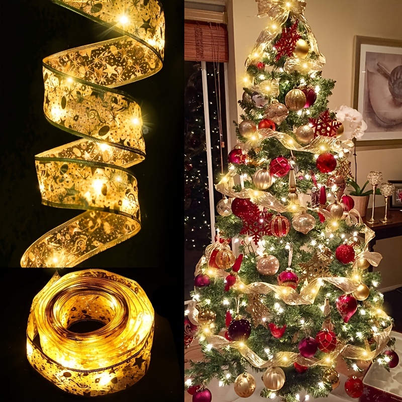 LEMESO 8 rollos de cintas decorativas para árbol de Navidad, cintas rojas y  doradas con purpurina para envolver regalos de Navidad, coronas, 52.48