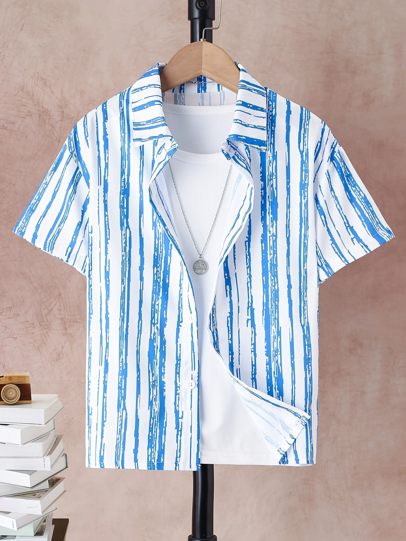 Spring&Gege Camiseta de manga larga a rayas con cuello redondo para niño