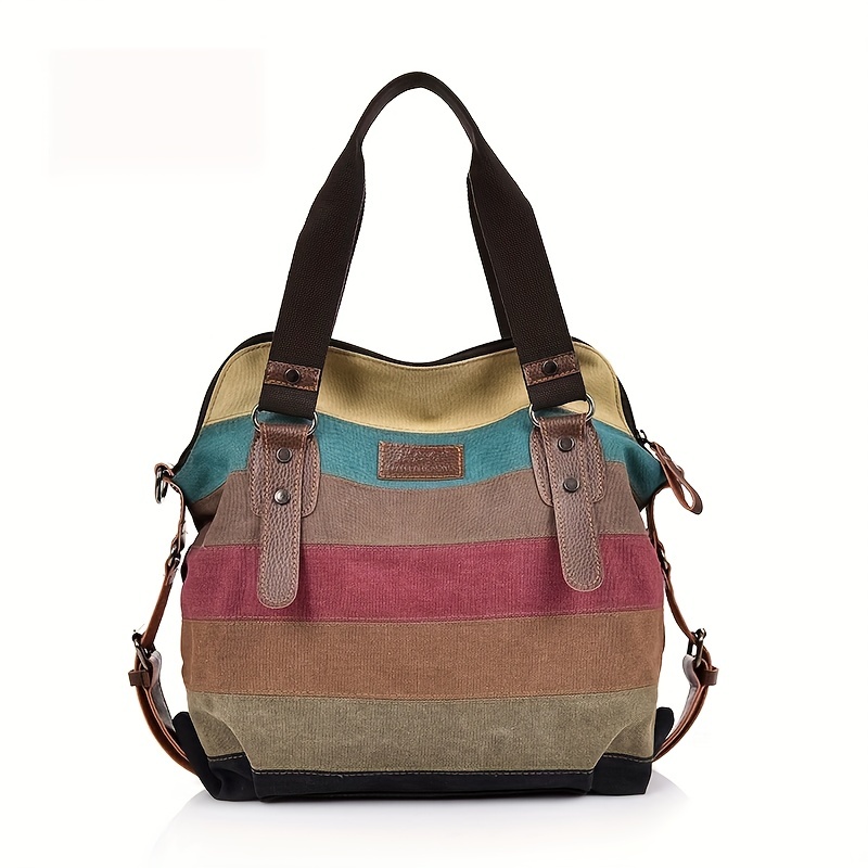 Simple Striped Pattern Canvas Bag, Lightweight All-match Shoulder Leisure  Handbag, Vacation Rope Handle Bag - Temu