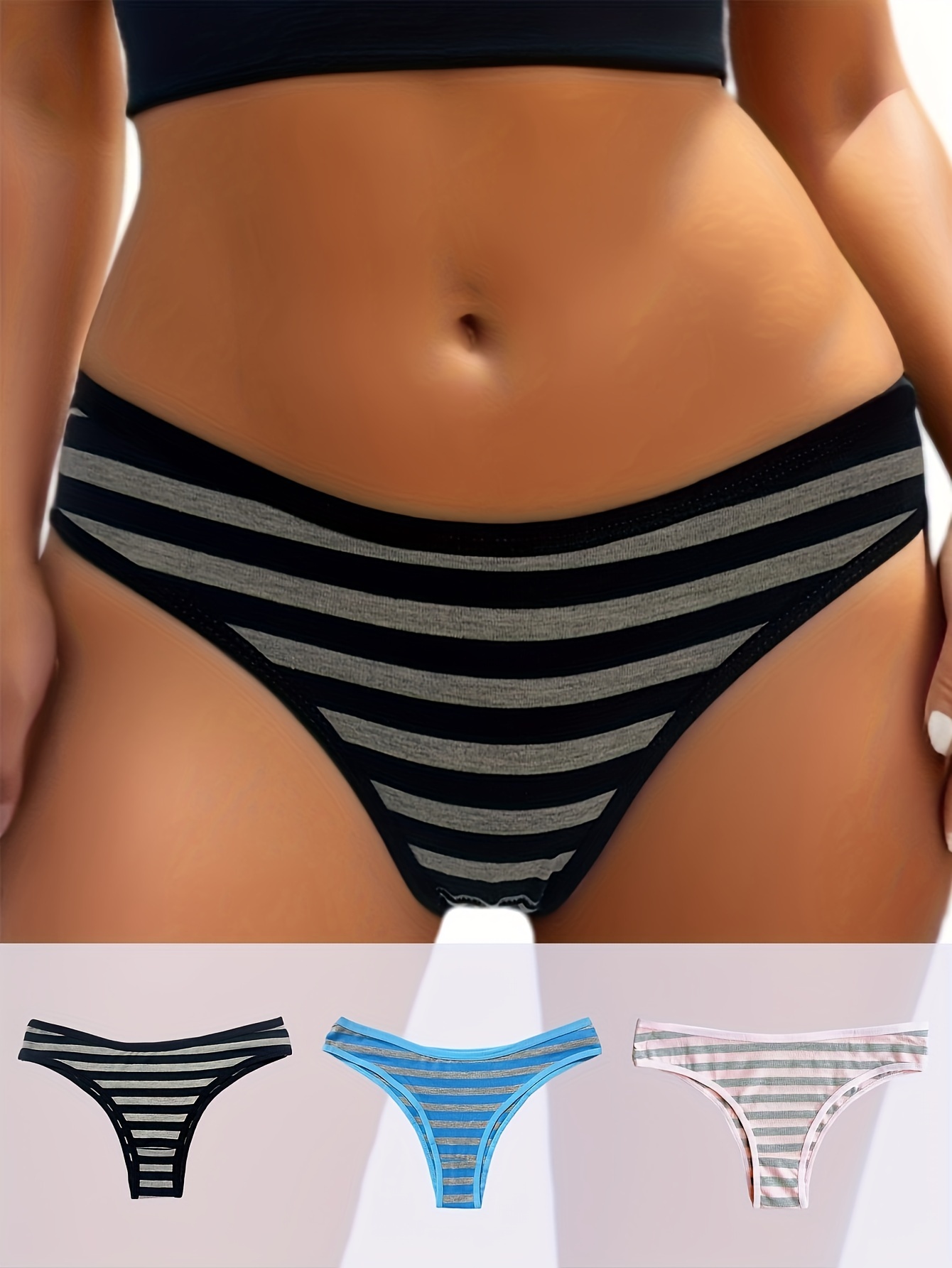 7pcs Colorblock Striped Pantie, Comfy & Breathable Stretchy Intimates  Panties, Women's Lingerie & Underwear