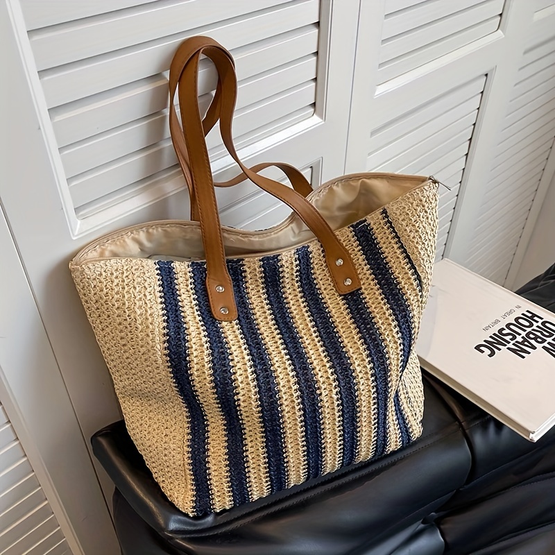 Striped Design Braided Bucket Bag 2023 New Women's Handbags