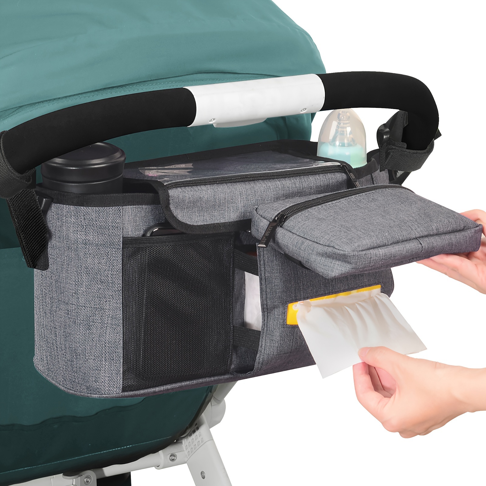 Momcozy Stroller Organizer, with 2 Non-Slip Stickers and 2 Large Capacity  and Detachable Mesh Bags, Fits All Strollers Like Britax, Uppababy, Baby