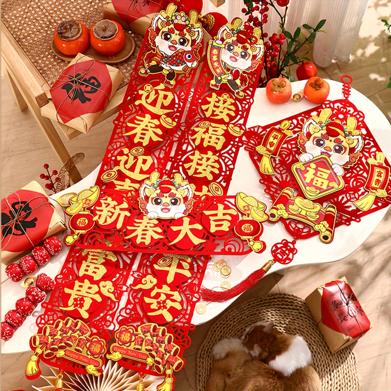 2024 Chinese Lunar New Year Hanging Ornaments, Chinese Spring Festival  Decor, Room Decor, Home Decor, Wall Decor, Fan-shaped Decorations