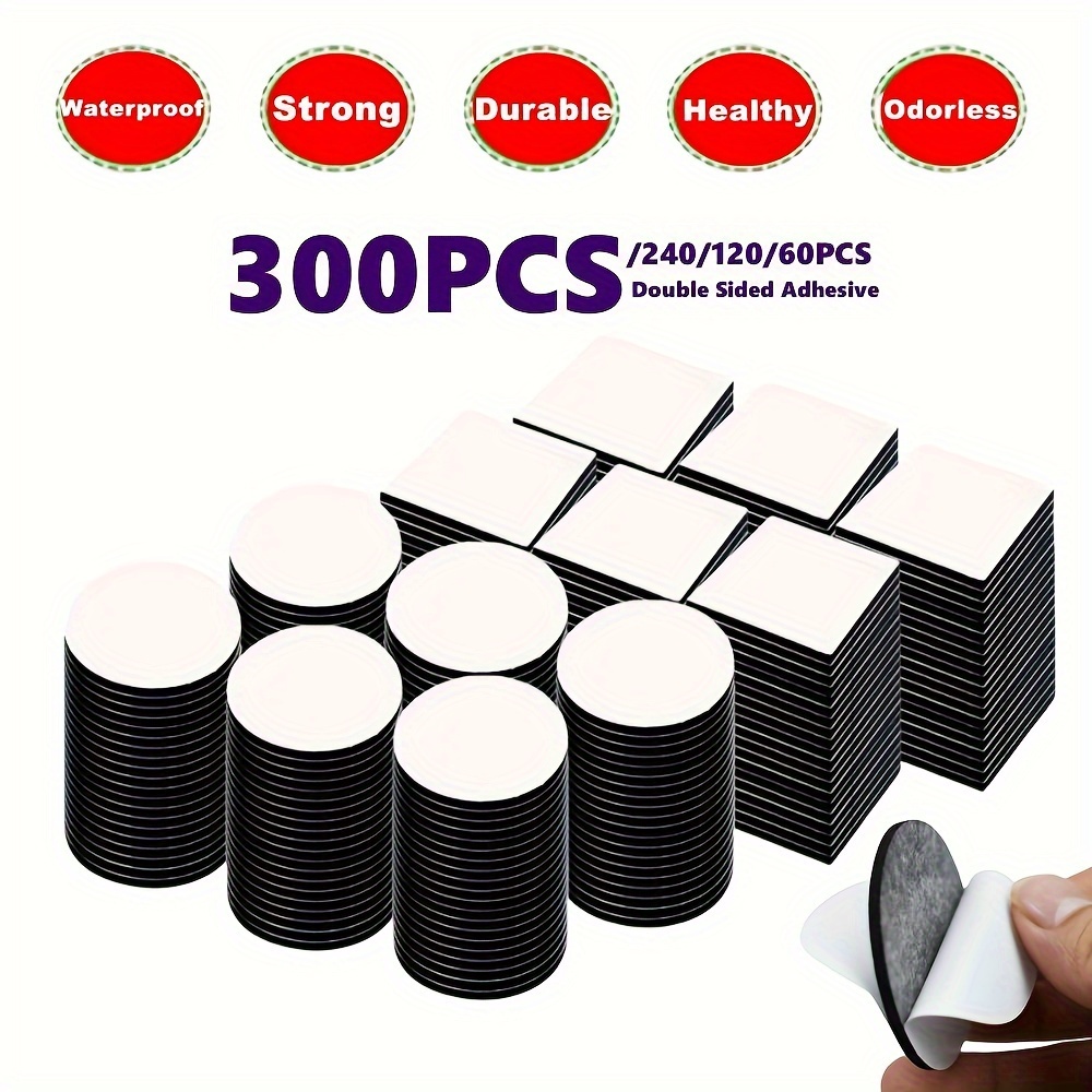 Double Sided Adhesive Pads, 60Pcs Heavy Duty Mounting Tape with 3M  Adhesive, Self-Adhesive Tape Included Square Round and Rectangular(White)