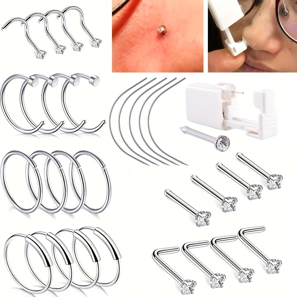Nose Piercing Kit Disposable Sterile Safety Nose Piercing Gun Tools With 6  Pcs Nose Studs For Women Man Girls Boys Unisex