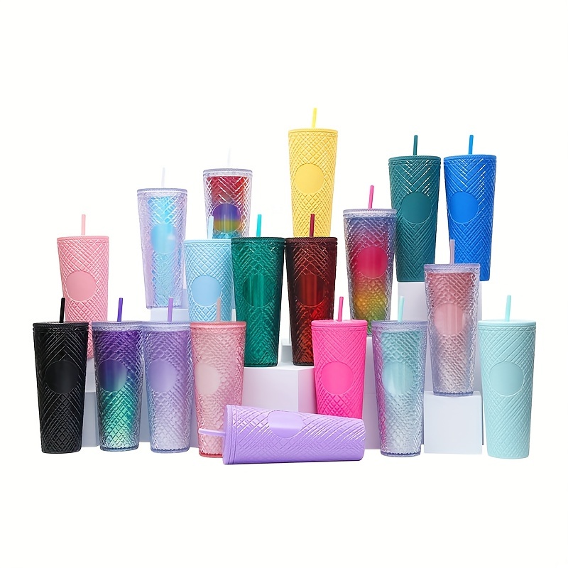 10 Vasos Reusables Con Popote Para Cafe Frio 24 Oz Color COMBINADO