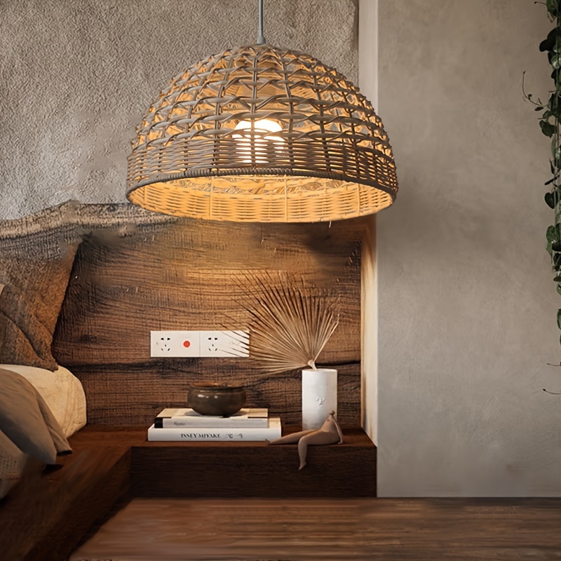 Rotin Lumière de Nuit, Lampe de table en bois avec abat-jour tissé à la  main