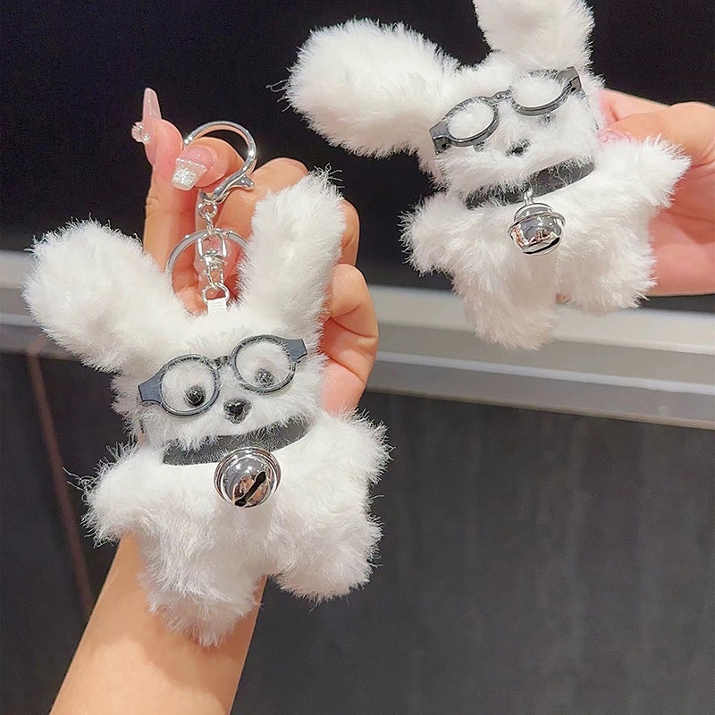 Pure Fluffy Real Rabbit Fur Pompon Bunny Keychain Trinket Women Toy