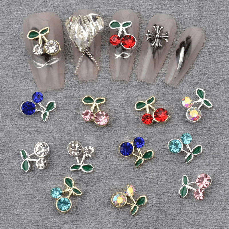 20pcs Cherry Nail Charms 3D Red Cherries Shiny Alloy Metal Nail Jewlery  Rhinestones Crystal Press On Tips Decorations - AliExpress