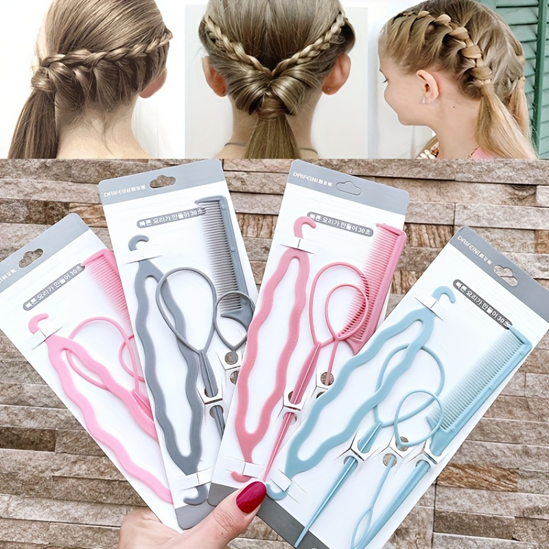 Pack of 8 French Braid Tool Loop Elastic Hair Bands Remover Cutter