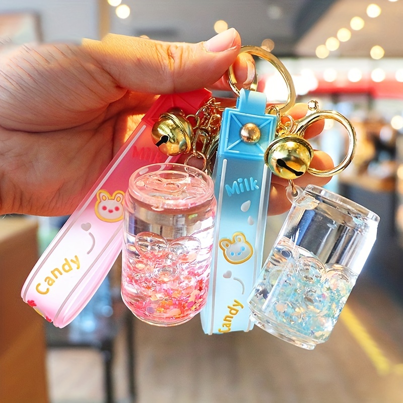 Starfish Quicksand Oil Milk Tea Cup Resin Keychain Acrylic Liquid