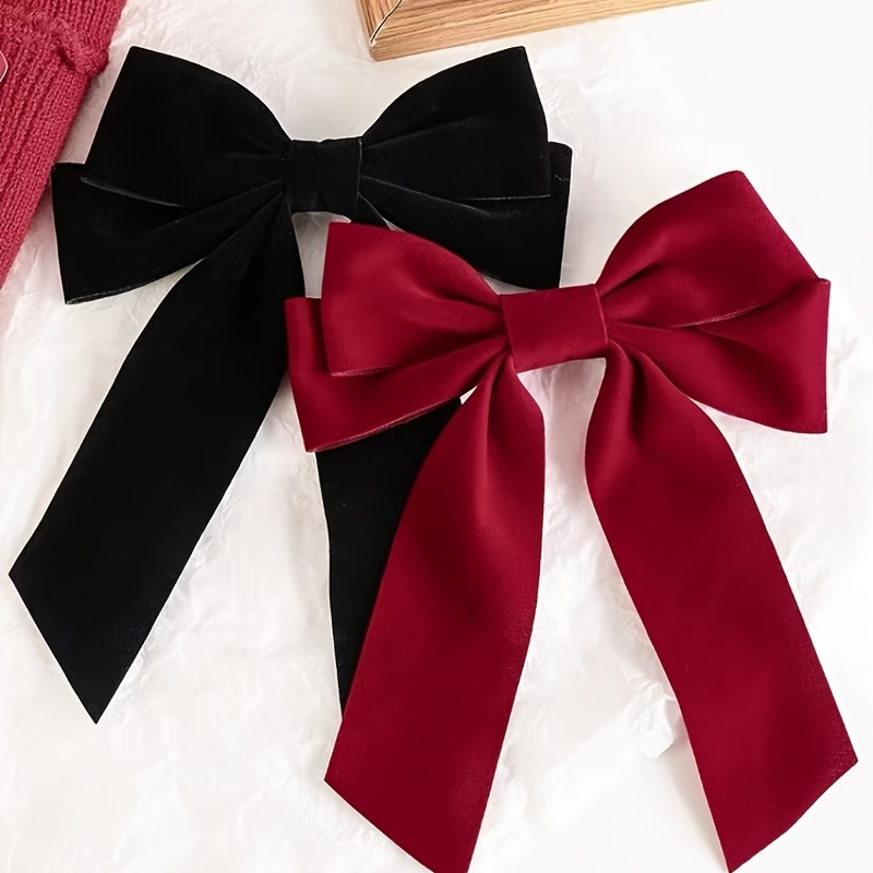 Hair Scrunchies with Bow Elastic Hair Ribbons Satin Hair Ties Bowknot  Ponytail Holder Hair Scarf with Solid Color For Women Girls (Navy + wine  red +