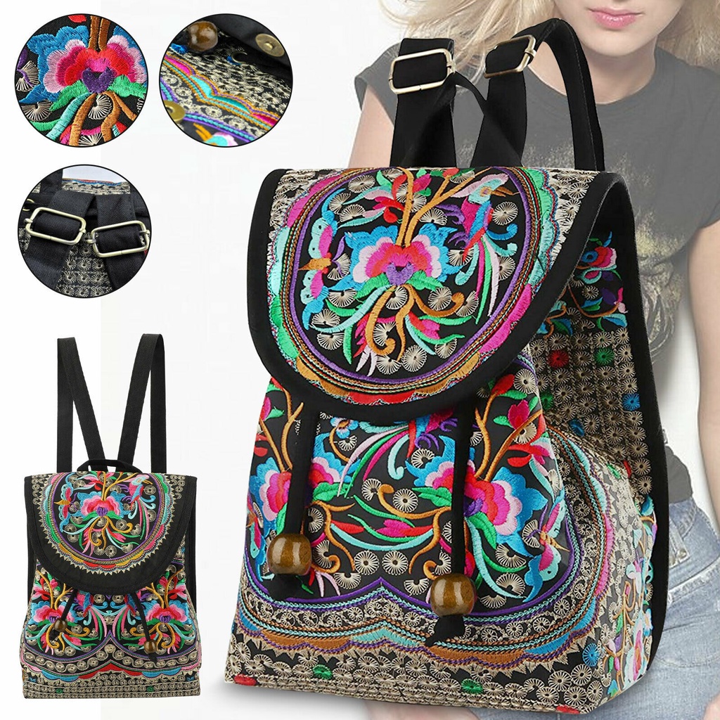 floral boho hippie satchel bag with embroidery beaded handmade