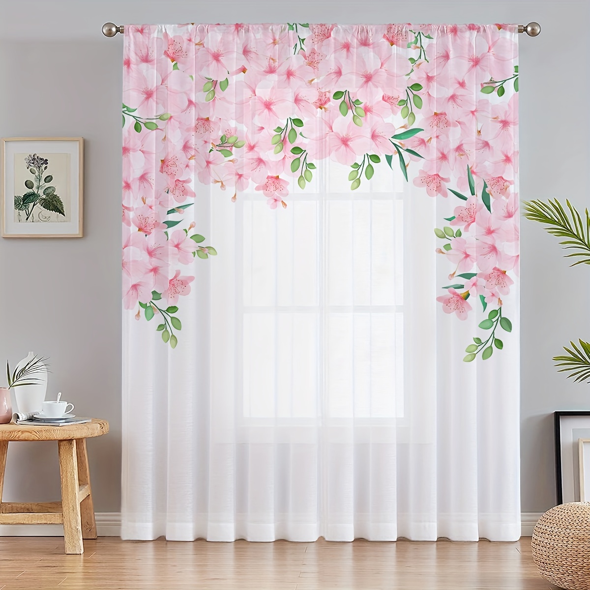  Cenefa de cortina de encaje para ventanas de cocina, puerta,  cenefa transparente con diseño de mariposa para habitación de niñas,  bolsillo para barra, cortinas cortas bordadas florales para baño, sala 