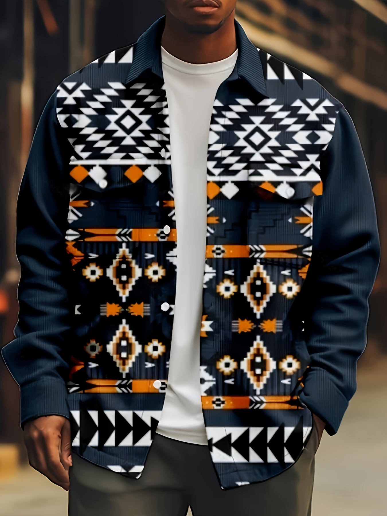 Chic Geometric Pattern Bomber Jacket Chaqueta Béisbol Casual - Temu Chile