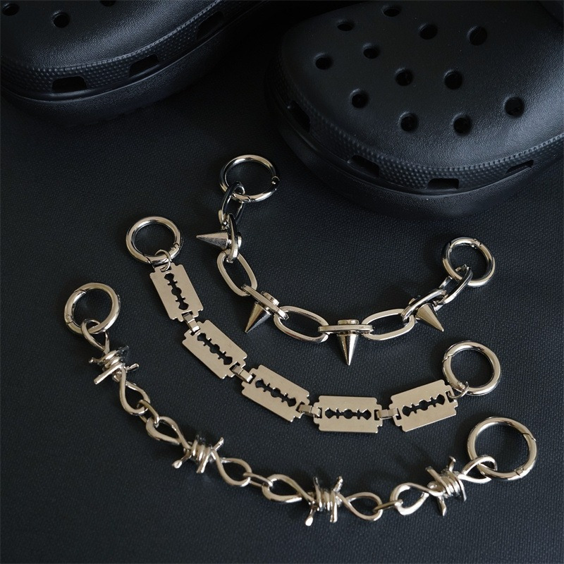 Charms For Crocs, Bling Shoes Charms Gothic Y2k Artificial Diamond Shoe  Decoration With Chains,Spikes Goth Charms Accessories For Men Women Biker  1set