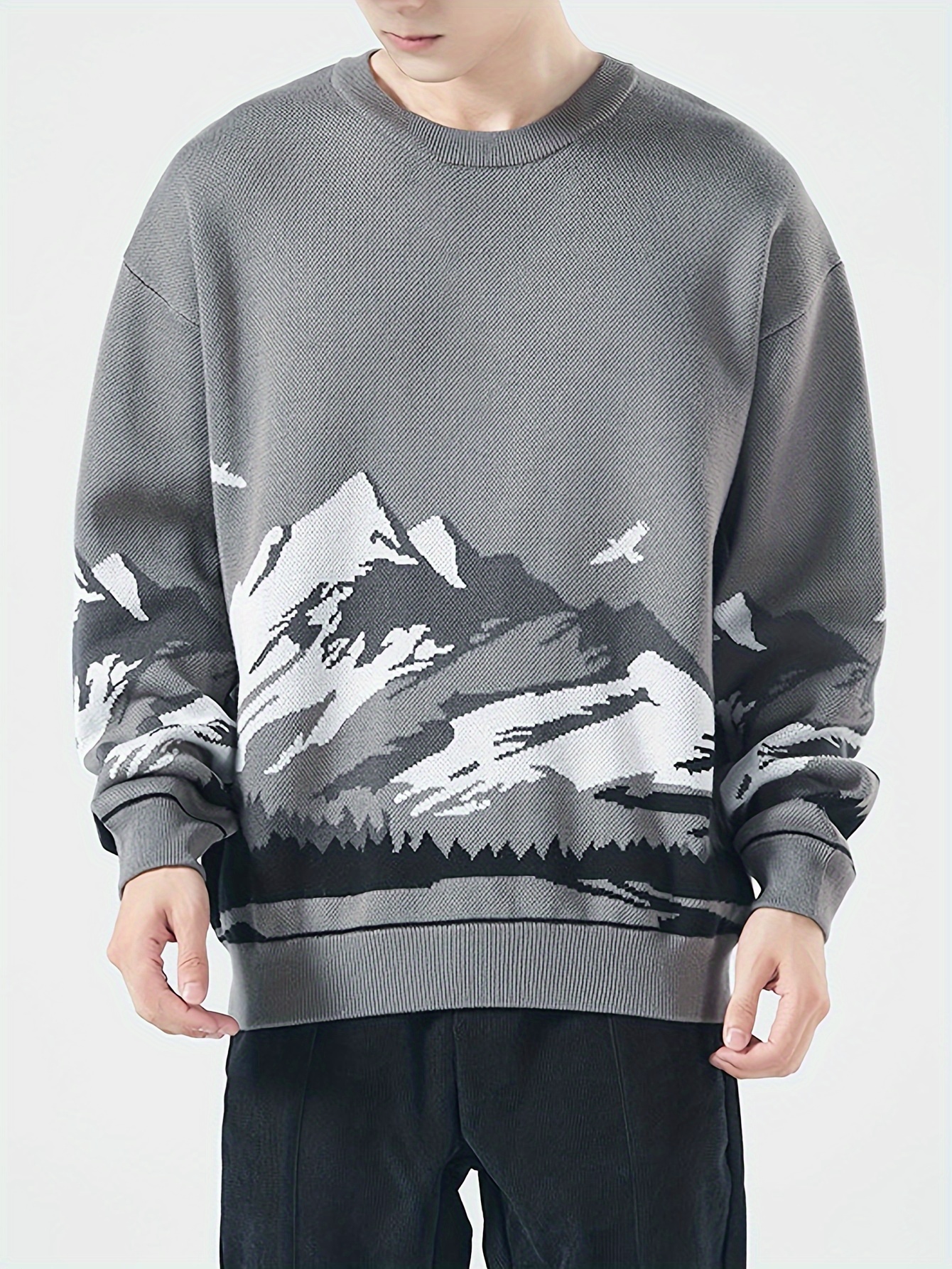 Mountain Print Sweater Temu