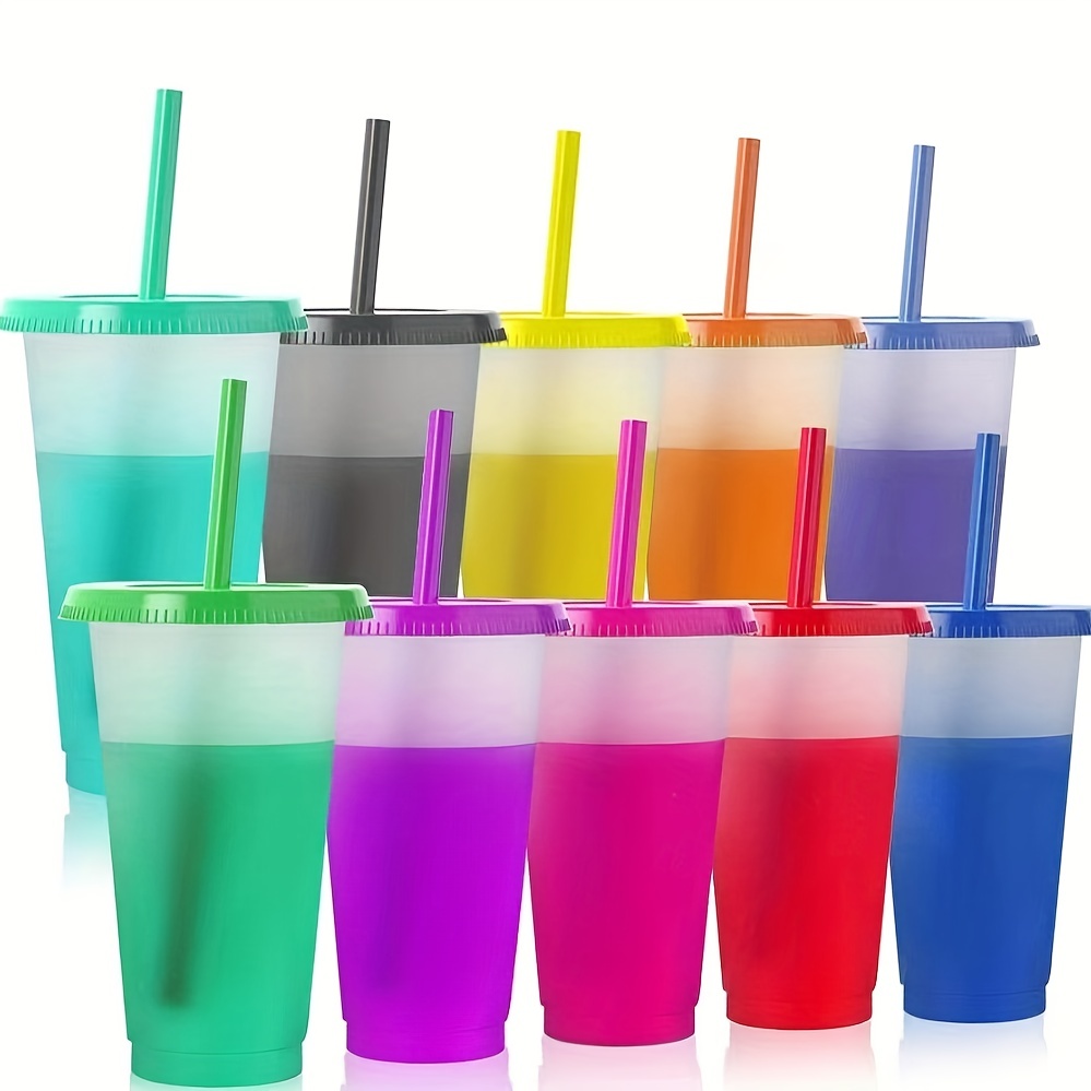 Plastic Tumblers Bulk with Lids  Straws for Adults Kids: 32 oz Reusable  Boba Drinking Cups Reusable Ice Cold Color Changing Cups 