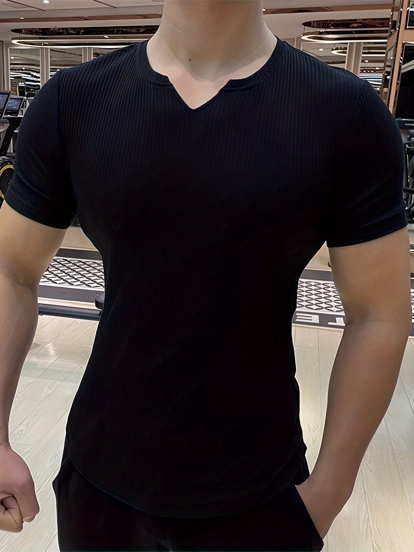  Camisetas de manga larga para hombre, ajustadas, ligeras, con  botones, cuello en V, estilo casual, Negro - : Deportes y Actividades al  Aire Libre