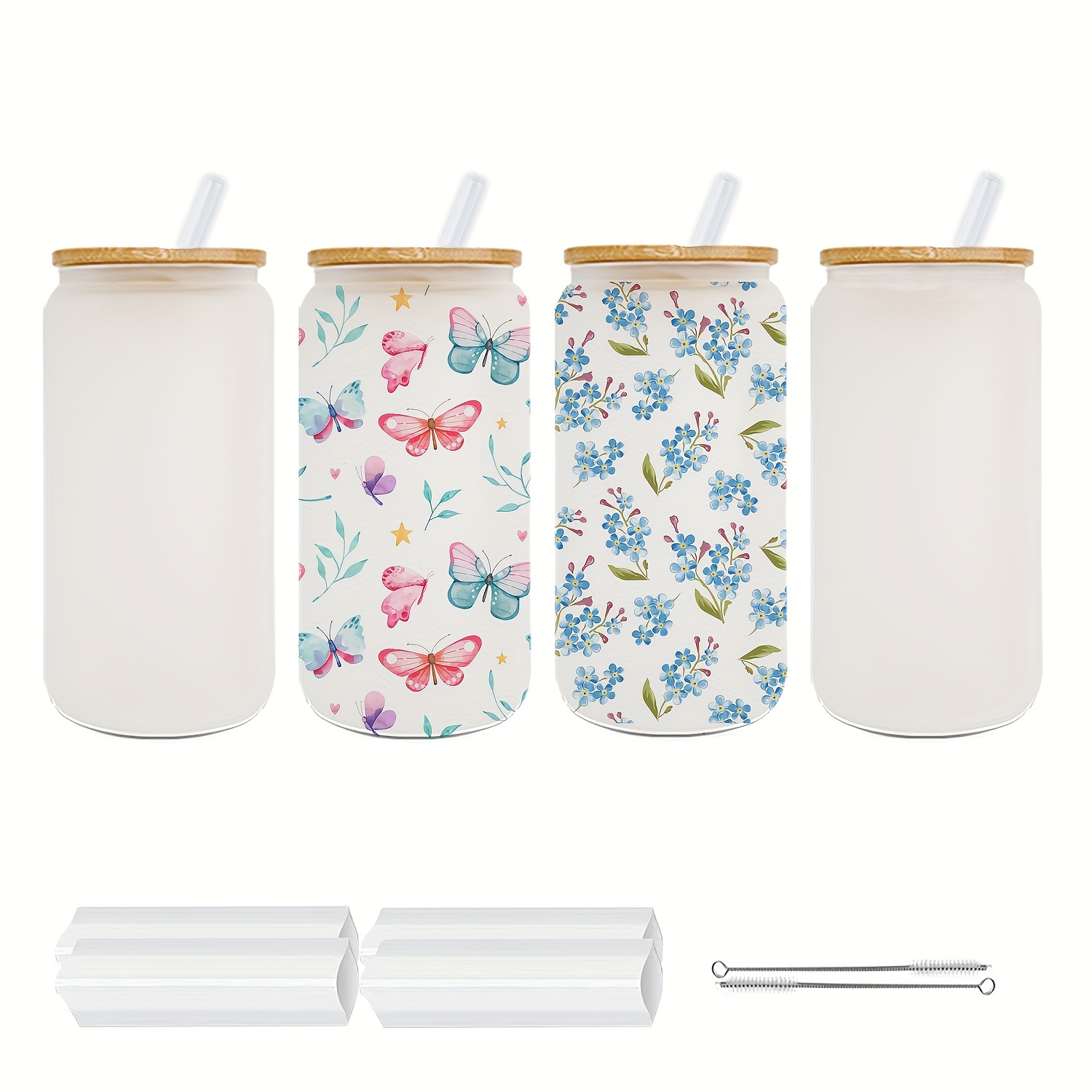 16oz Smile Flower Themed Libbey Glass Cans Set 1pc Glass Cup 1pc