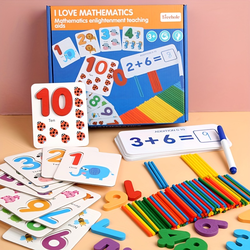 Jogo Educativo com bastão numérico de madeira de matemática para cálculo  pré-escolar (Idade Mínima Recomendada: 1 ano)