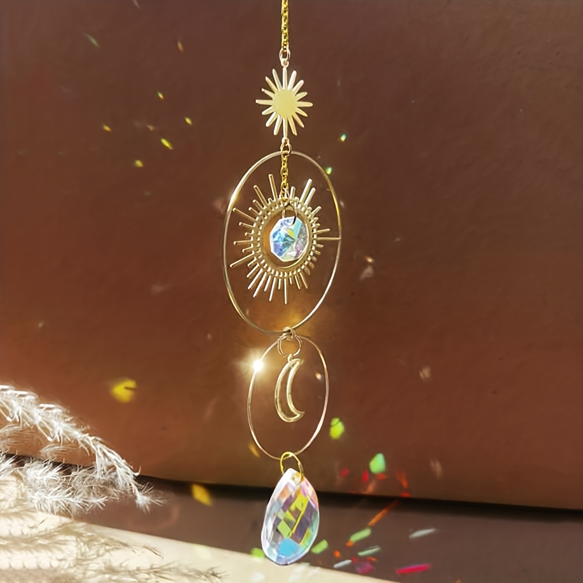 Crystal Glass Sun Catcher windbell, pendentif or soleil lune cristal  pendentif décoration intérieure fenêtre verre Sun