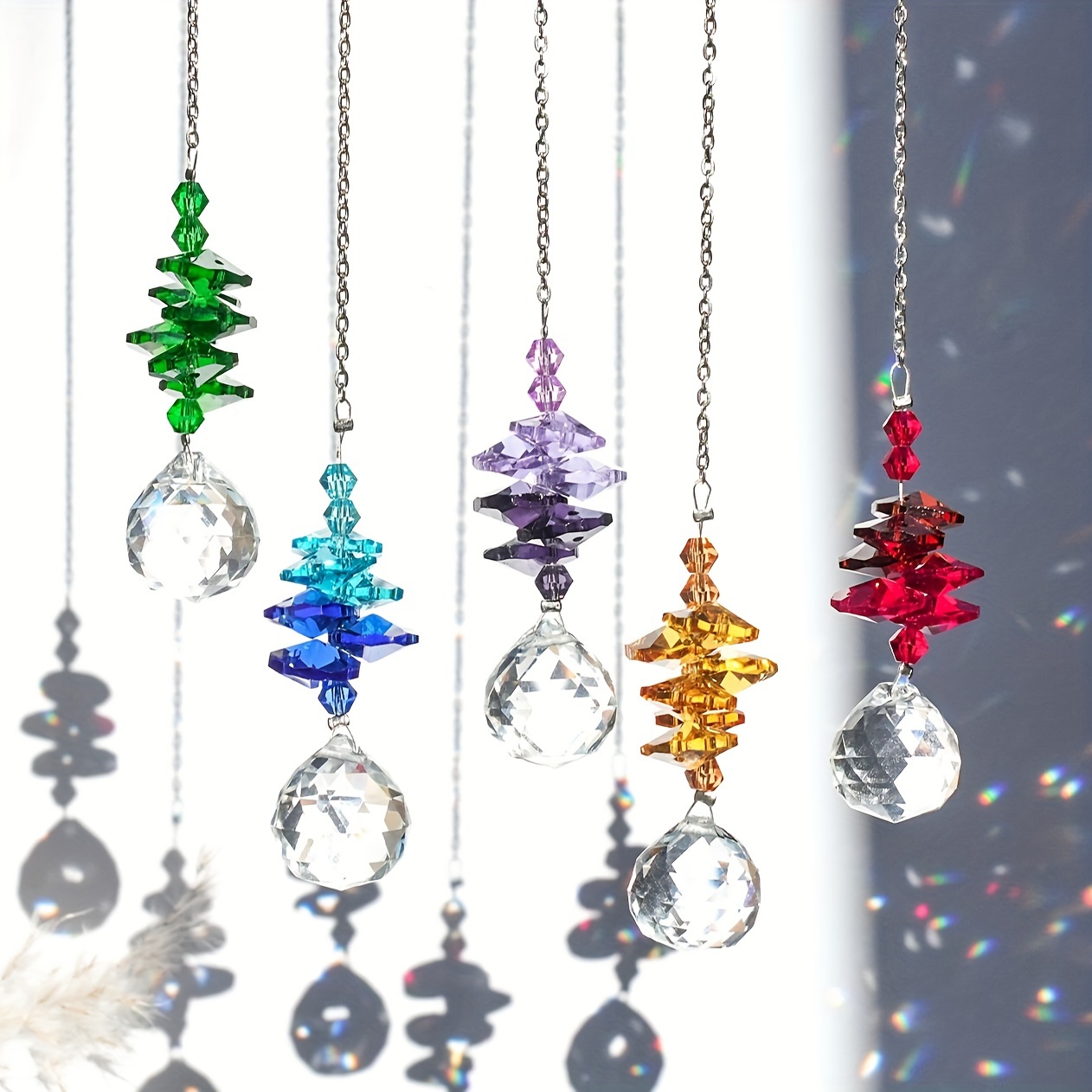 H&D HYALINE & DORA Hanging Crystal Suncatcher Rainbow Maker with Heart  Prism Pendant and Crystal Prism Ball and Chakra Colored Beads,for Window