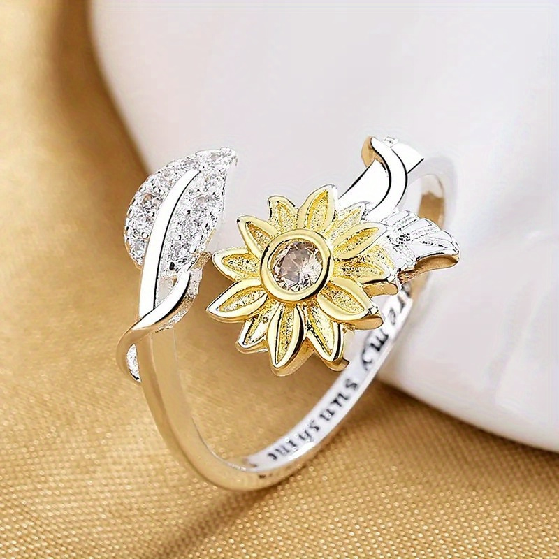1pc Fashion Sunflower & Bee Decor Cuff Ring For Women For Daily Decoration