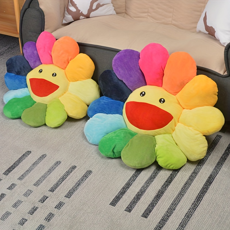 Y2K smiley decor rainbow pillow  Murakami flower, Sunflower pillow,  Rainbow pillow