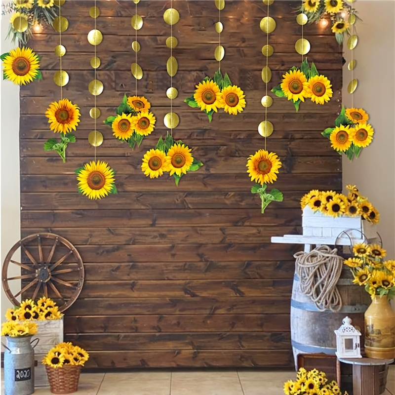 12pcs, 39.4ft Sunflower Party Decorations Sunflower Garland Banners  Sunflower Party Streamer Summer Sun Flower Hanging Decorations For Baptism  Birthda