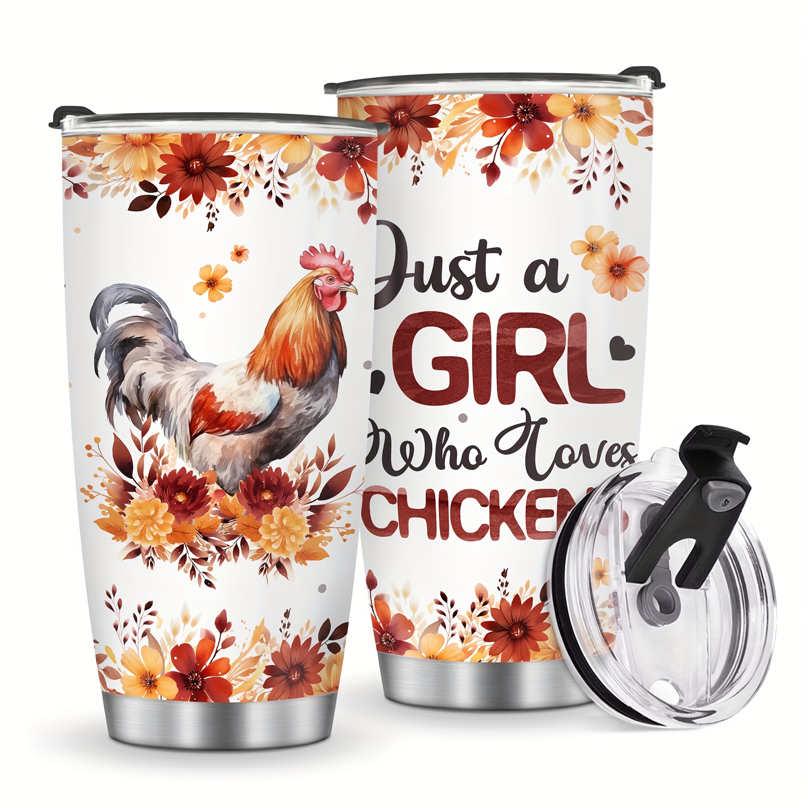 40 oz Tumbler with Handle and Straw Lid Leak Proof, Chicken and Rooster  Design Coffee Travel Mug with Handle Insulated for Hot and Cold Drink Ice