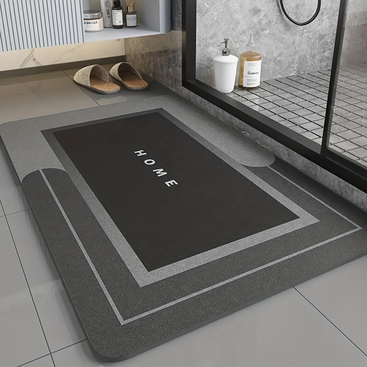 1pc Absorbent Silica Gel Mud Floor Mat With Line Pattern For Bathroom,  Kitchen, Living Room