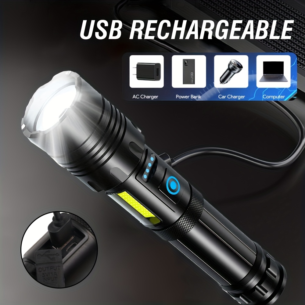 Rechargeable High Lumens, Super Bright Flashlights with COB Work Light,  High Powered, Powerful Handheld Led Tactical Flashlights for Emergencies
